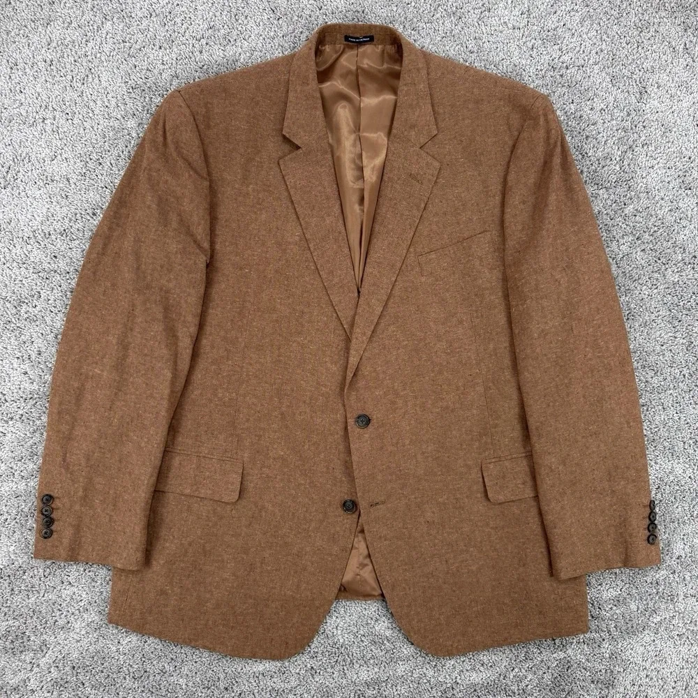 Stafford Linen Blazer Men's 50R Brown Classic Fit Signature Sport Coat Dual Vent